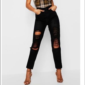 Black High Waisted Distressed Mom Jeans